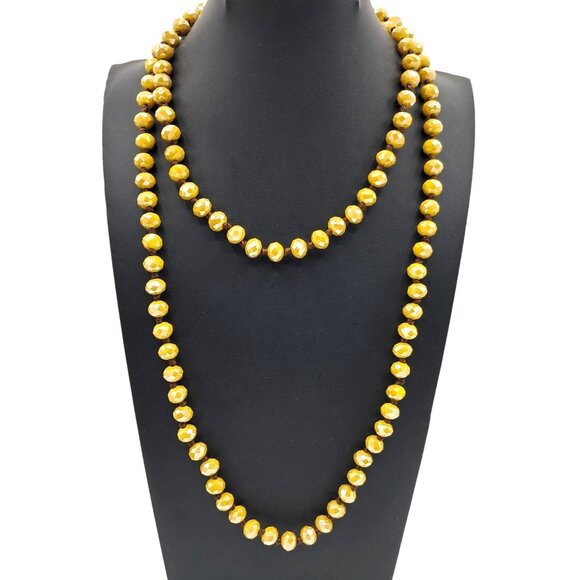 Yellow Faceted Beaded Necklace With Knotted String Vintage Costume Jewelry - Picture 3 of 6